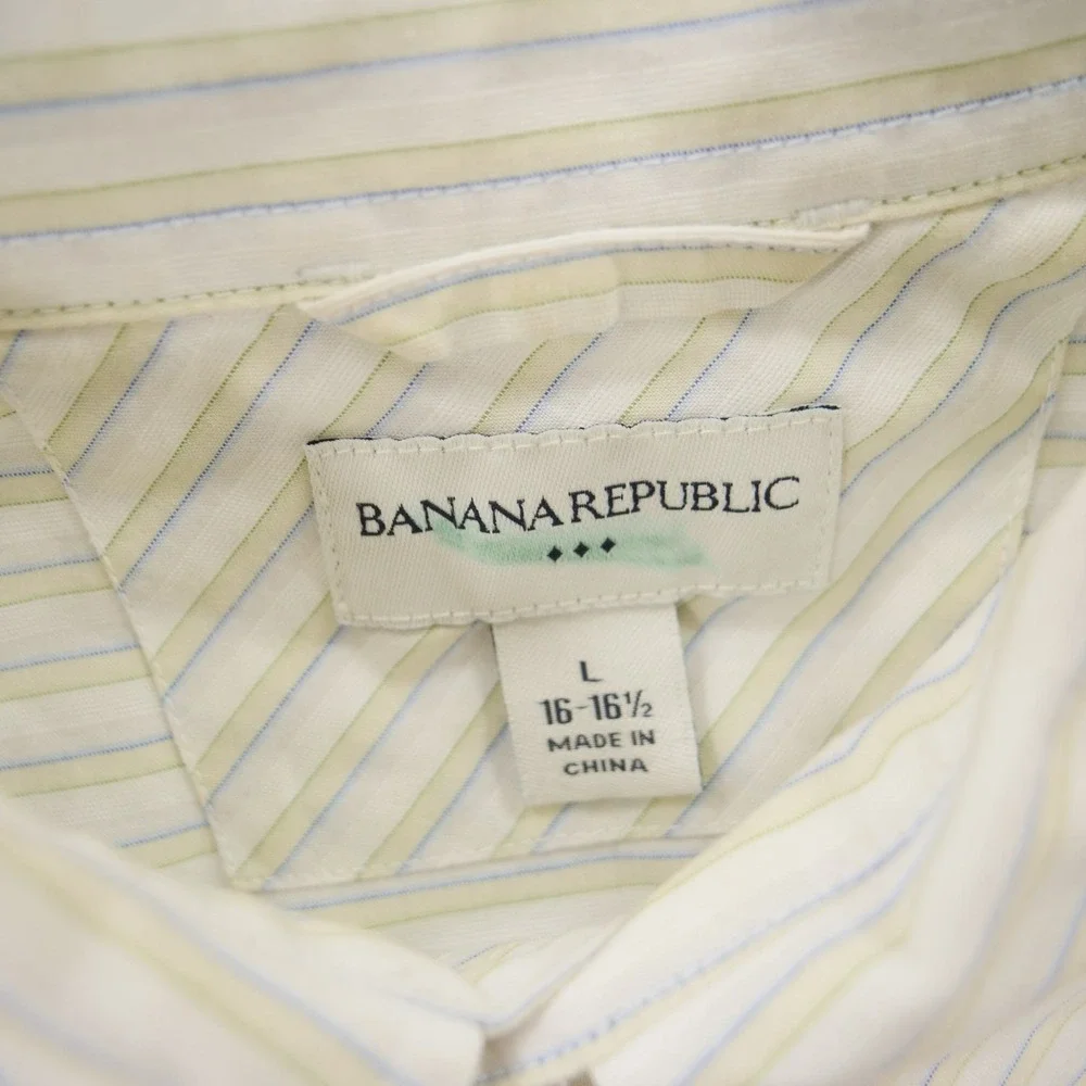 Banana Republic Shirt Mens Large 16.5 Beige Button Long Sleeve Cotton Striped